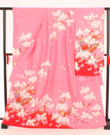 七五三/7才着物レンタル/髪飾り付19点セット/ピンク/桜と蝶舞の 七五三/7才着物レンタル/髪飾り付19点セット/ピンク/桜と蝶舞の